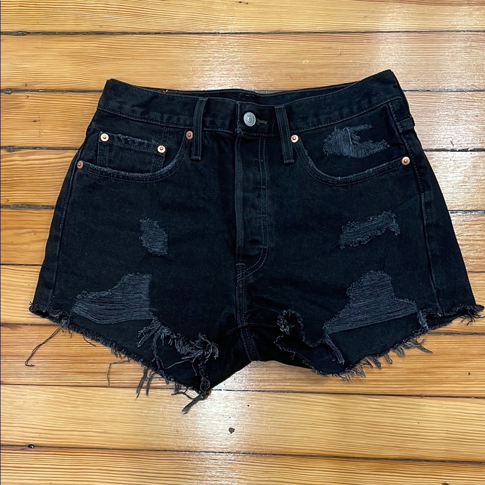 Black Distressed Denim Shorts